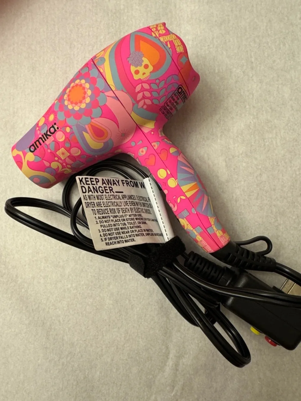 amika Pink Patterned Mini Ionic Hair Dryer - Picture 8 of 11